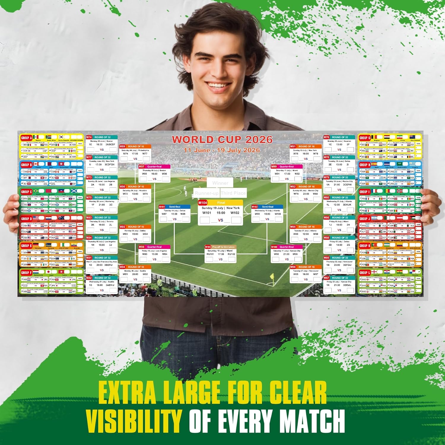2026_World_Cup_Schedule_Poster_–_Extra_Large_43.31"x17.72"_Waterproof_PP,_Dry_Erase_Soccer_Tournament_Wall_Chart_with_Knockout_Bracket_&_Group_Stage_Tracker_–_Perfect_for_Home,_Office,_Bar,_Viewing_Parties_&_Fans