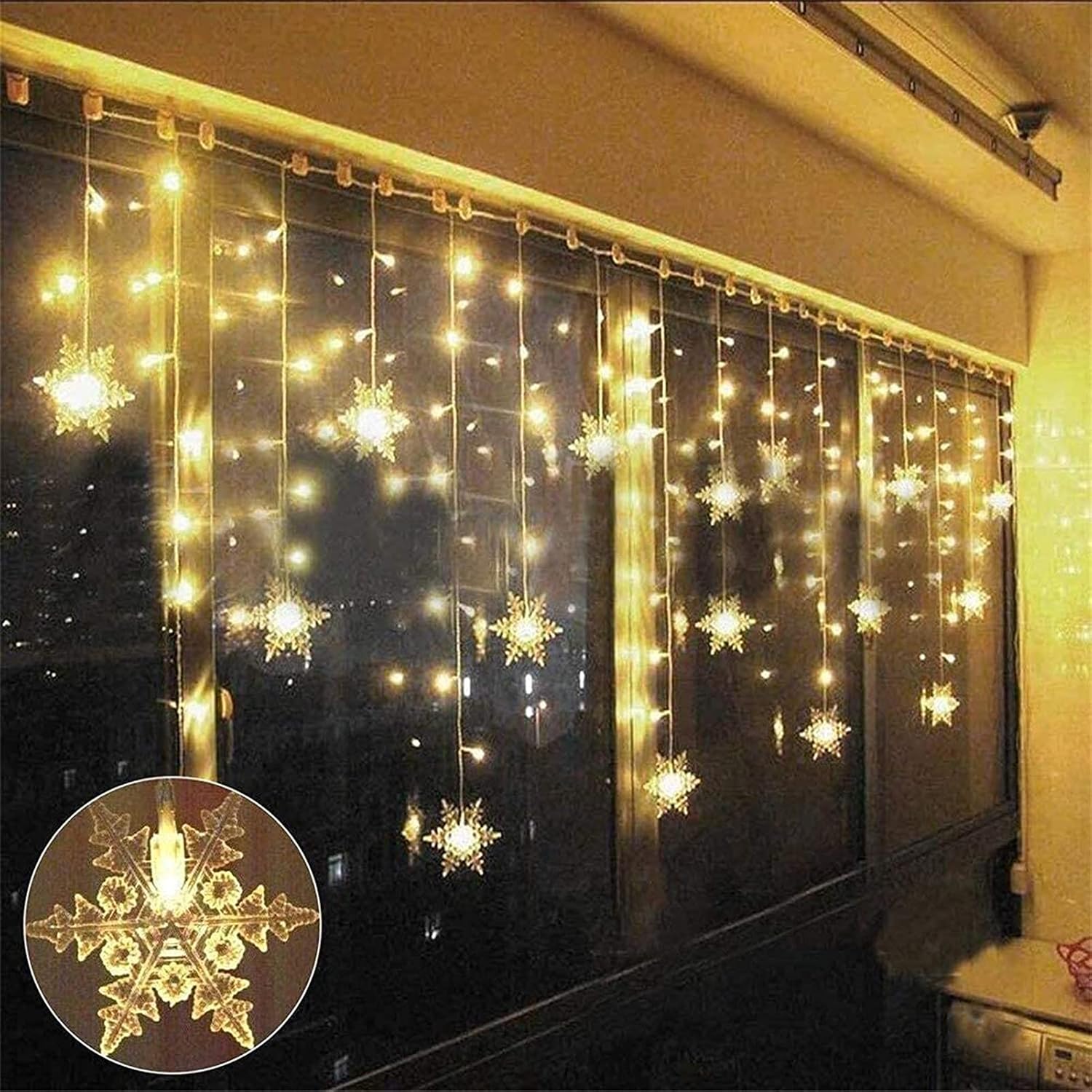 String_Lights_LED_Curtain_Light,_96_LED_Fairy_Hanging_String_Lights_Waterproof_Christmas_Snowflake_Lights_with_Wireless_Control_for_Outside_Indoor_Bedroom_Party_Fence_Patio_-_Warm_White