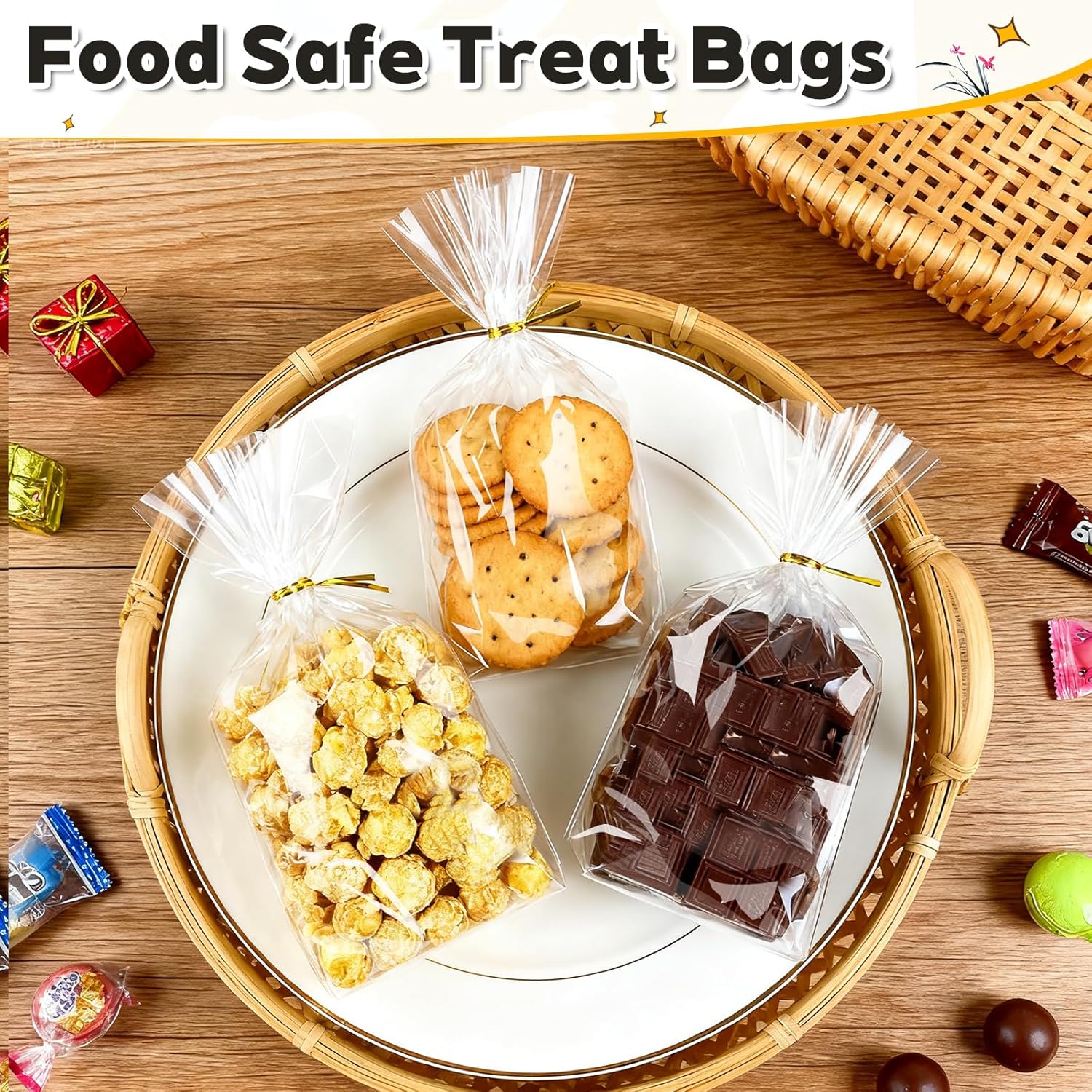 PigPotParty_Cellophane_Treat_Bags_6"x9",_50_Pack_Clear_Goodie_Bags,_2.4"_Bottom_Gusset_for_Stand-Up_Display,_Small_Plastic_Gift_Wrap_for_Cookies,_Candy,_Party_Favors,_Popcorn,_Includes_50_Gold_Ties