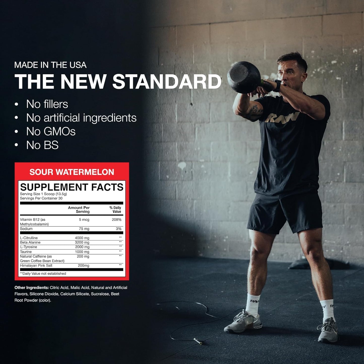 RAW_Essential_Pre-Workout_Powder_(Sour_Watermelon)_-_Chris_Bumstead_Sports_Nutrition_Supplement_for_Men_&_Women_-_Preworkout_Energy_Powder_with_Caffeine,_L-Citrulline,_L-Tyrosine,_&_Beta_Alanine_Blend