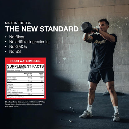 RAW_Essential_Pre-Workout_Powder_(Sour_Watermelon)_-_Chris_Bumstead_Sports_Nutrition_Supplement_for_Men_&_Women_-_Preworkout_Energy_Powder_with_Caffeine,_L-Citrulline,_L-Tyrosine,_&_Beta_Alanine_Blend