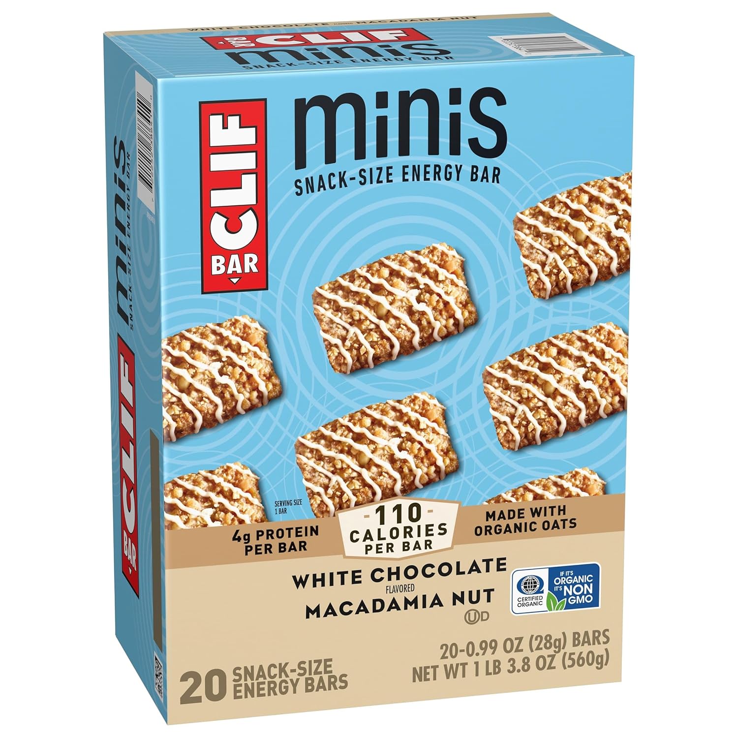 CLIF_BAR_Minis_-_White_Chocolate_Macadamia_Nut_Flavor_-_Made_with_Organic_Oats_-_4g_Protein_-_Non-GMO_-_Plant_Based_-_Snack-Size_Energy_Bars_-_0.99_oz._(20_Pack)