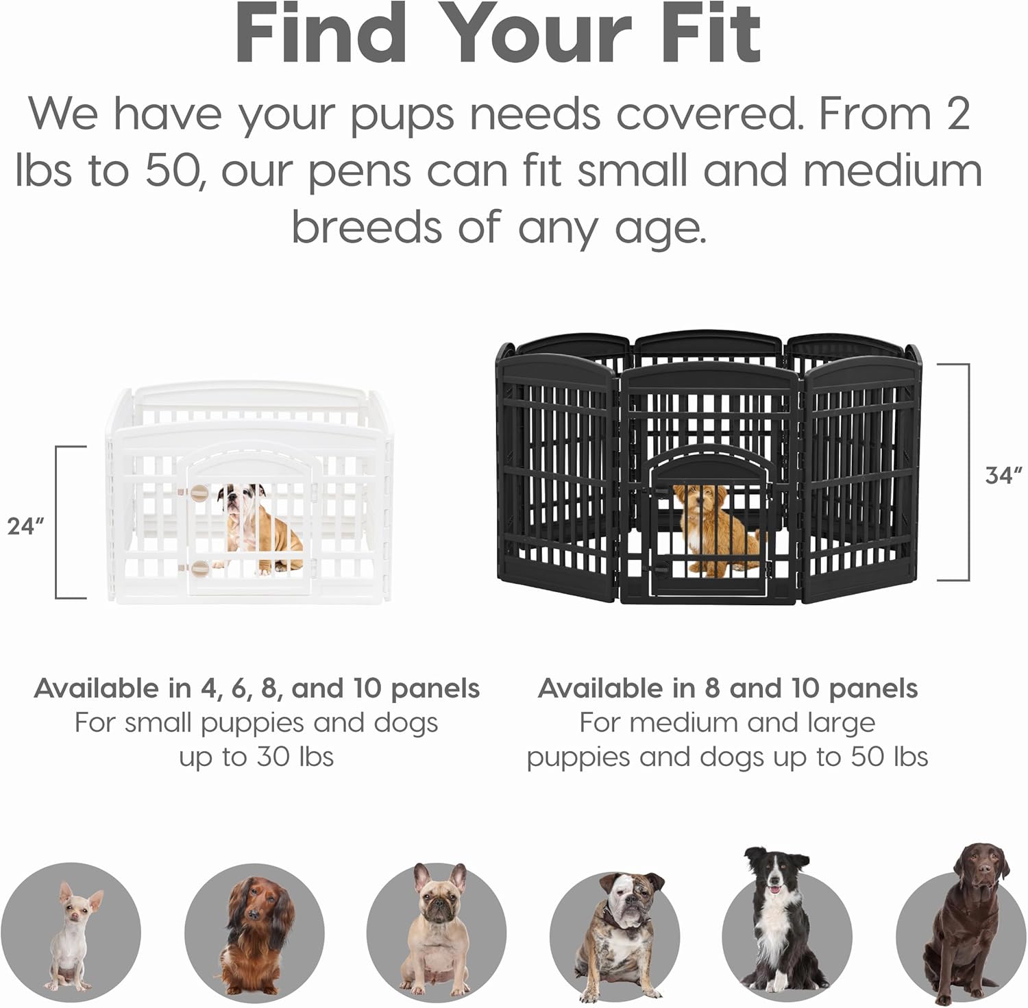 IRIS_USA_24"_Dog_Playpen_with_Door,_4-Panel_Pet_Enclosure_for_Small_Dogs,_White