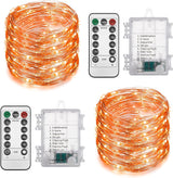 2 Pack Total 200 LED Fairy Lights Battery Operated String Lights with Remote & 8 Modes, 33FT Waterproof Copper Wire Battery Powered Twinkle Lights for Outdoor Christmas Parties Decoration Warm White
