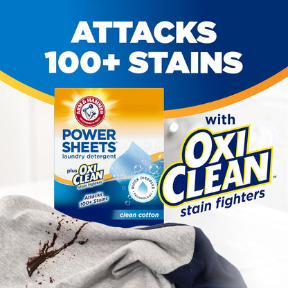 ARM_&_HAMMER_Power_Sheets_Laundry_Detergent_Plus_OxiClean_Stain_Fighters,_Clean_Cotton_Scent,_52_Count,_104_Medium_Loads