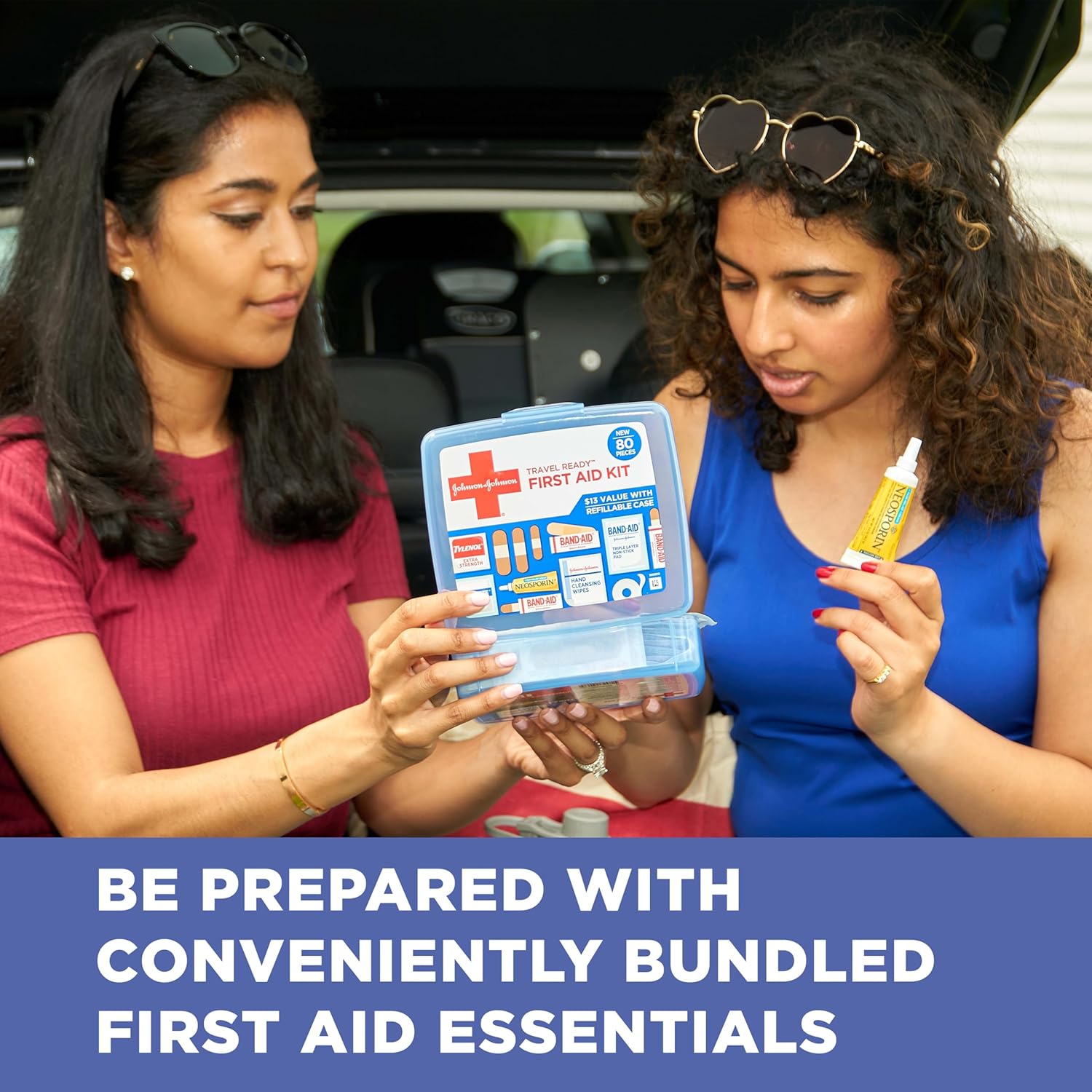 BAND-AID_Brand_Travel_Ready_Portable_Emergency_First_Aid_Kit,_Minor_Wound_Care,_Perfect_for_Home,_Car,_Camping,_Travel_&_Outdoor_Essentials,_Supplies_Include_Bandages,_Neosporin_&_Tylenol,_80_Piece