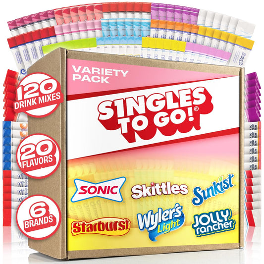 Singles_To_Go!_120ct_Bulk_Variety_Pack_-_20_Different_Flavors_from_Skittles,_Sonic,_Sunkist,_Starburst_and_More_-_Sugar_Free_Drink_Mix_Packets_-_Sugar_Free_Water_Flavoring_Packets