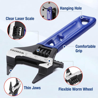 WORKPRO_4-Inch_Thin_Jaws_Stubby_Wide_Opening_Adjustable_Wrench,_Small_Adjustable_Wrench_with_2mm_Slim_Jaws_for_Easy_Access_to_Tight_Spaces,_Metric/SAE_Scales,_Cr-V_Steel