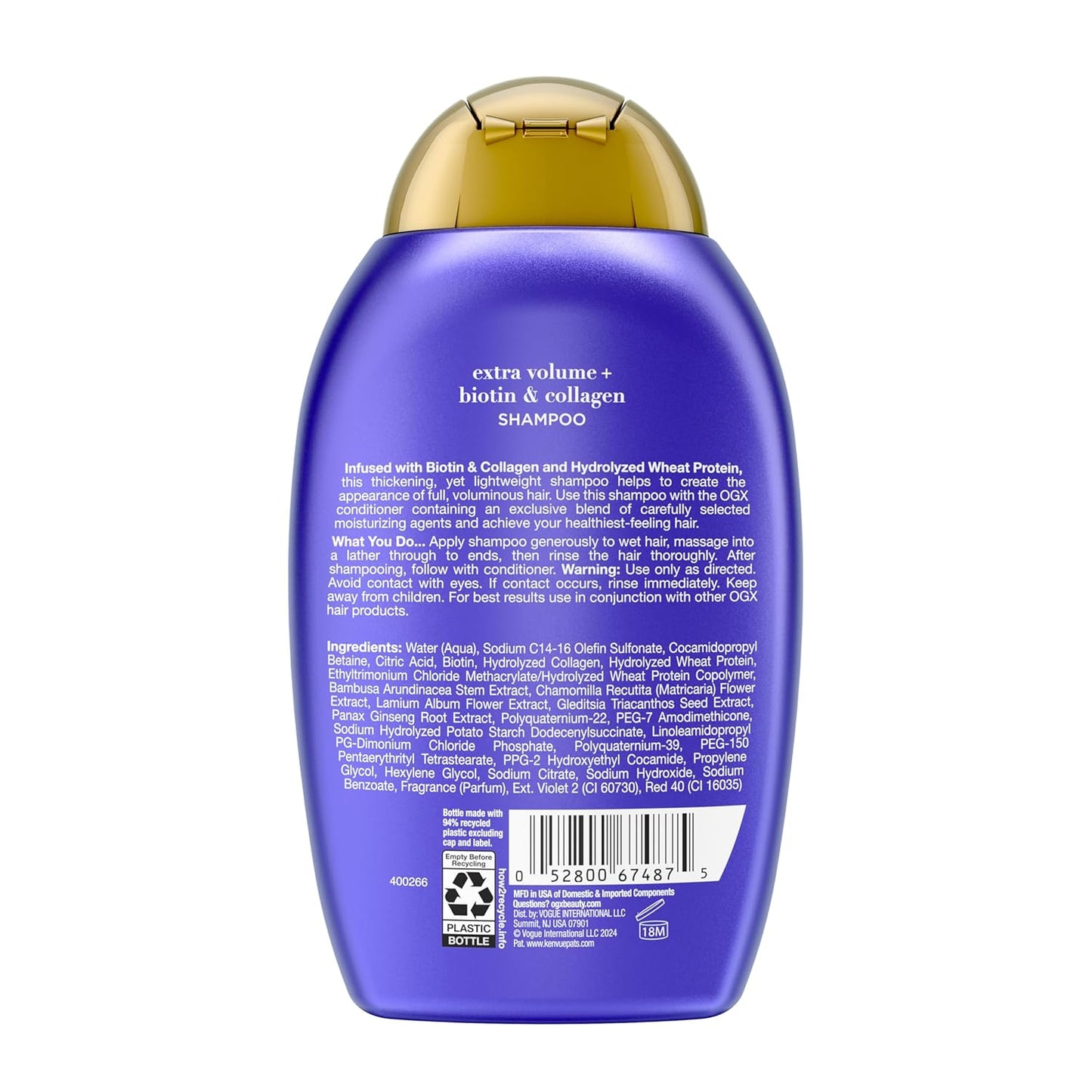 OGX_Thick_&_Full_+_Biotin_Collagen_Extra_Strength_Volumizing_Shampoo_with_Vitamin_B7_Hydrolyzed_Wheat_Protein_for_Fine_Hair._Sulfate-Free_Surfactants_Thicker,_Fuller_Hair,_13_Fl_Oz
