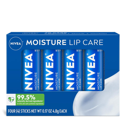 NIVEA_Moisture_Lip_Care,_Hydrating_Lip_Balm_with_Shea_Butter,_Nourishing_Oils_and_Vitamin_C_&_E,_3-in-1_Moisture,_Repair_and_Nourish,_0.17_Oz_Stick,_Pack_of_4