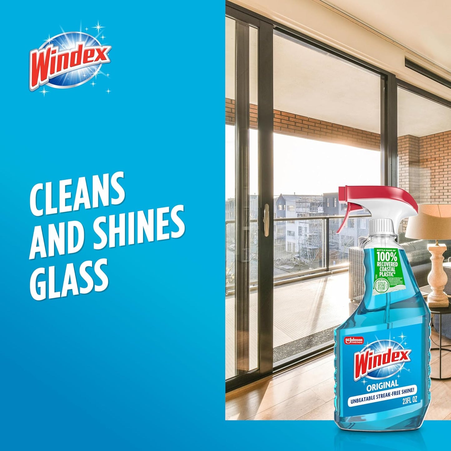 Windex_Glass_and_Window_Cleaner_Spray_Bottle,_Bottle_Made_from_100%_Recycled_Plastic,_Surface_Cleaning_Spray,_Original_Blue_Scent,_23_Fl_Oz_(Pack_of_6)