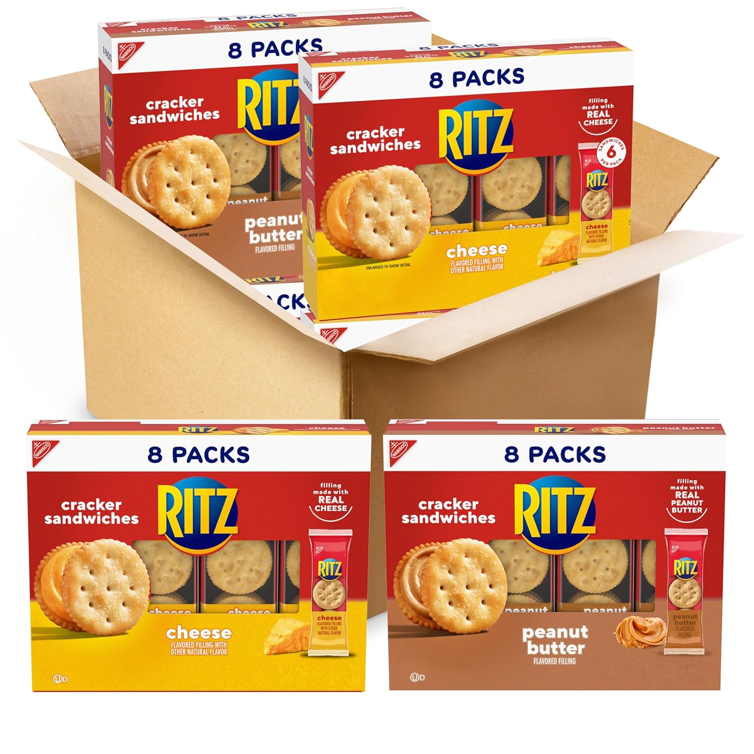RITZ_Peanut_Butter_and_Cheese_Sandwich_Crackers_Variety_Pack,_Lunch_Snacks,_32_Snack_Packs_(6_Crackers_Per_Pack)