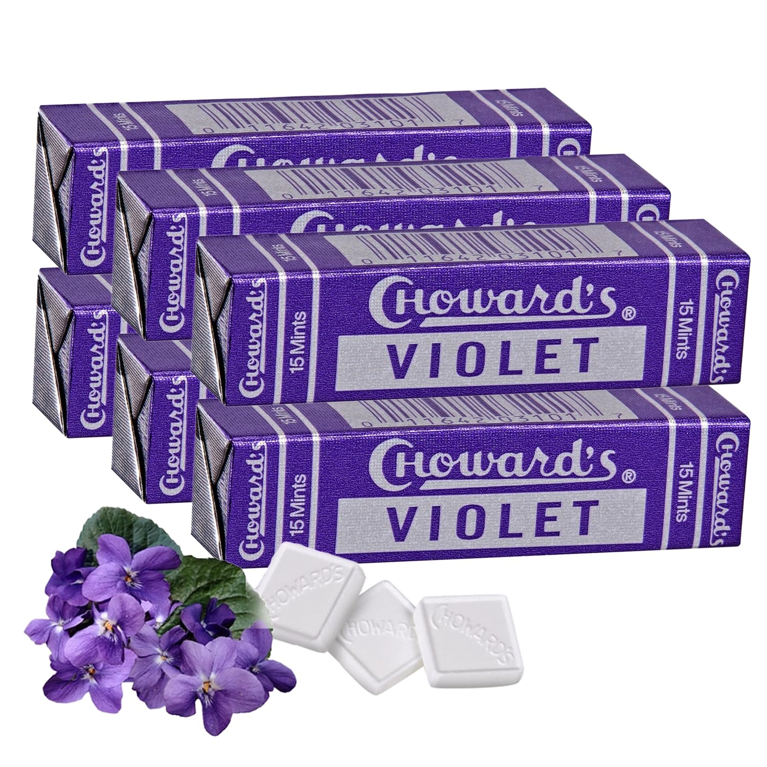 Choward's Violet Mints Candy | Bold Aromatic Flavor | Perfect for Snacks in Lunchboxes, Travel, Sharing, and Gifting | Nostalgic Vintage Candy | 6 Pack (15 Mints Per Package)