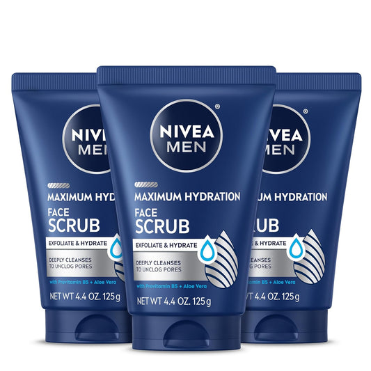 NIVEA_MEN_Maximum_Hydration_Face_Scrub_with_Provitamin_B5_and_Aloe_Vera,_Exfoliating_Face_Wash_Deeply_Cleanses_to_Unclog_Pores,_4.4_Oz_Tube,_Pack_of_3
