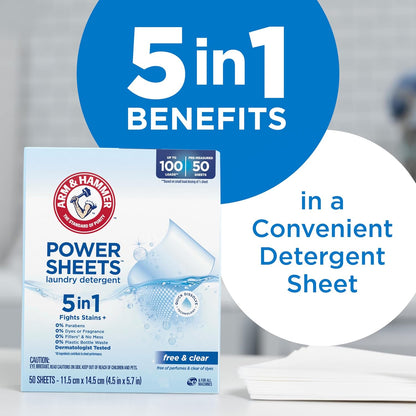 ARM_&_HAMMER_5in1_Power_Sheets_Laundry_Detergent,_Free_&_Clear,_50_Count,_up_to_100_Small_Loads