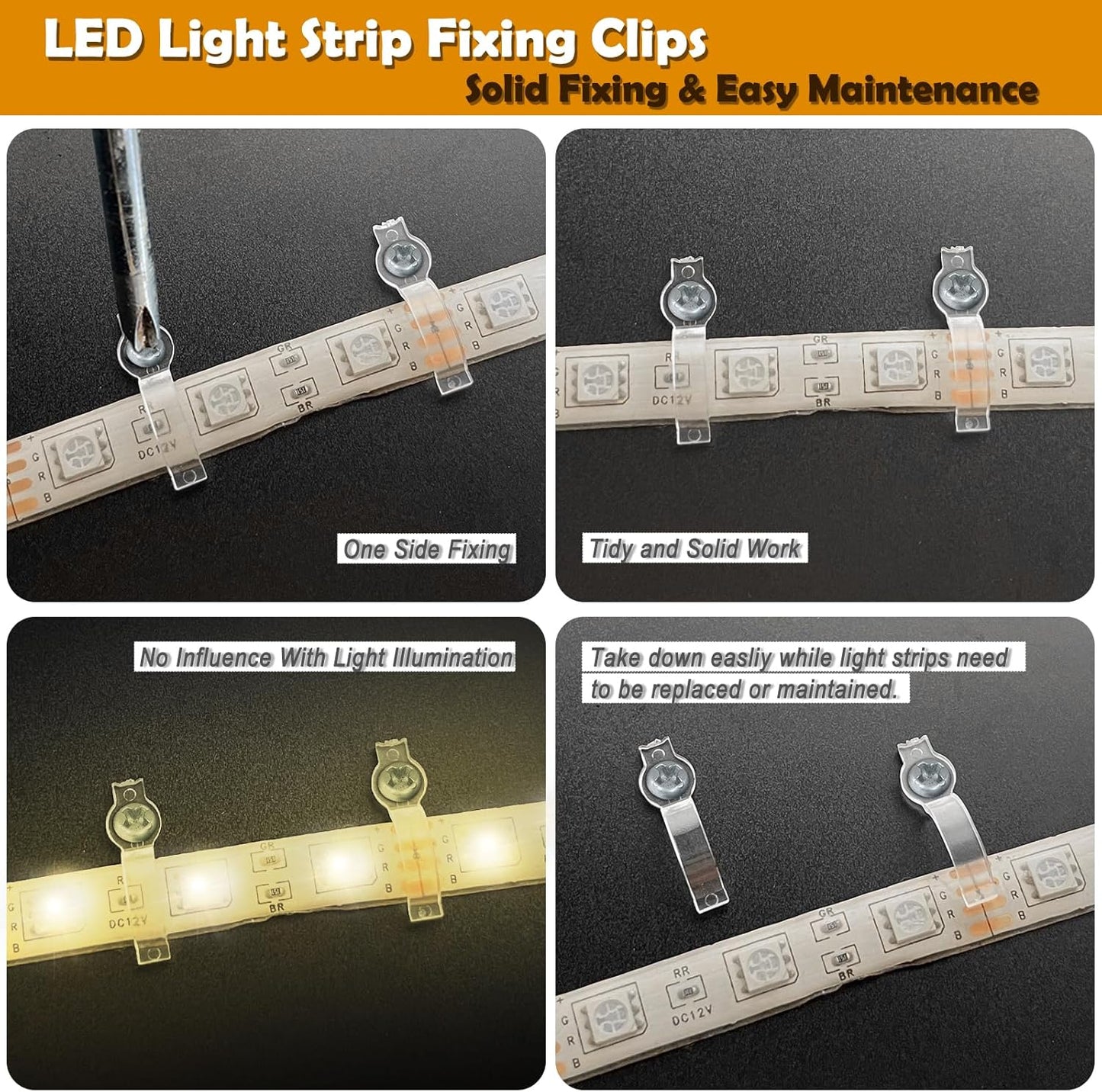 100_Pack_Strip_Light_Mounting_Brackets,Fixing_Clips,One-Side_Fixing,100_Screws_Included_(Ideal_for_10mm_Wide_Waterproof_Strip_Lights)