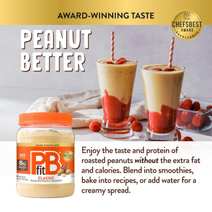 PBfit_30_Ounce_Classic_Peanut_Butter_Powder,_Powdered_Peanut_Butter_Spread_From_Real_Roasted_Peanuts,_8g_of_Protein_8%_DV,_Gluten-Free,_60_calories,_87%_less_fat_(Pack_of_1)