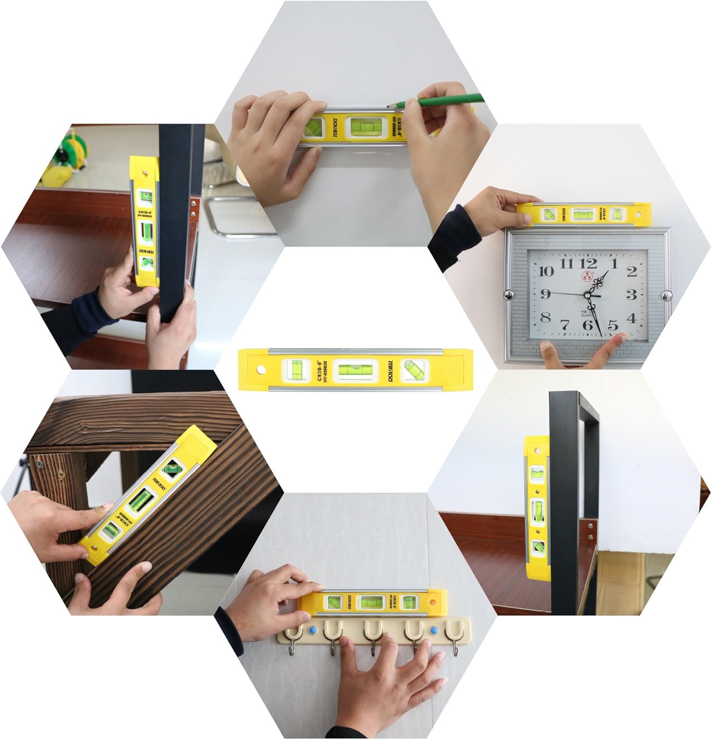 DOWELL_9_Inch_Magnetic_Box_Level_Torpedo_Level,3_Different_Bubbles/45°/90°/180°Measuring_Shock_Resistant_Torpedo_Level