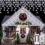 echosari Christmas Icicle Lights Battery Powered, 20Ft 300 LED Icicle Lights Dimmable with 8 Modes Timer Remote for Eaves Porch Fence Yard Outdoor Decor(Cool White)