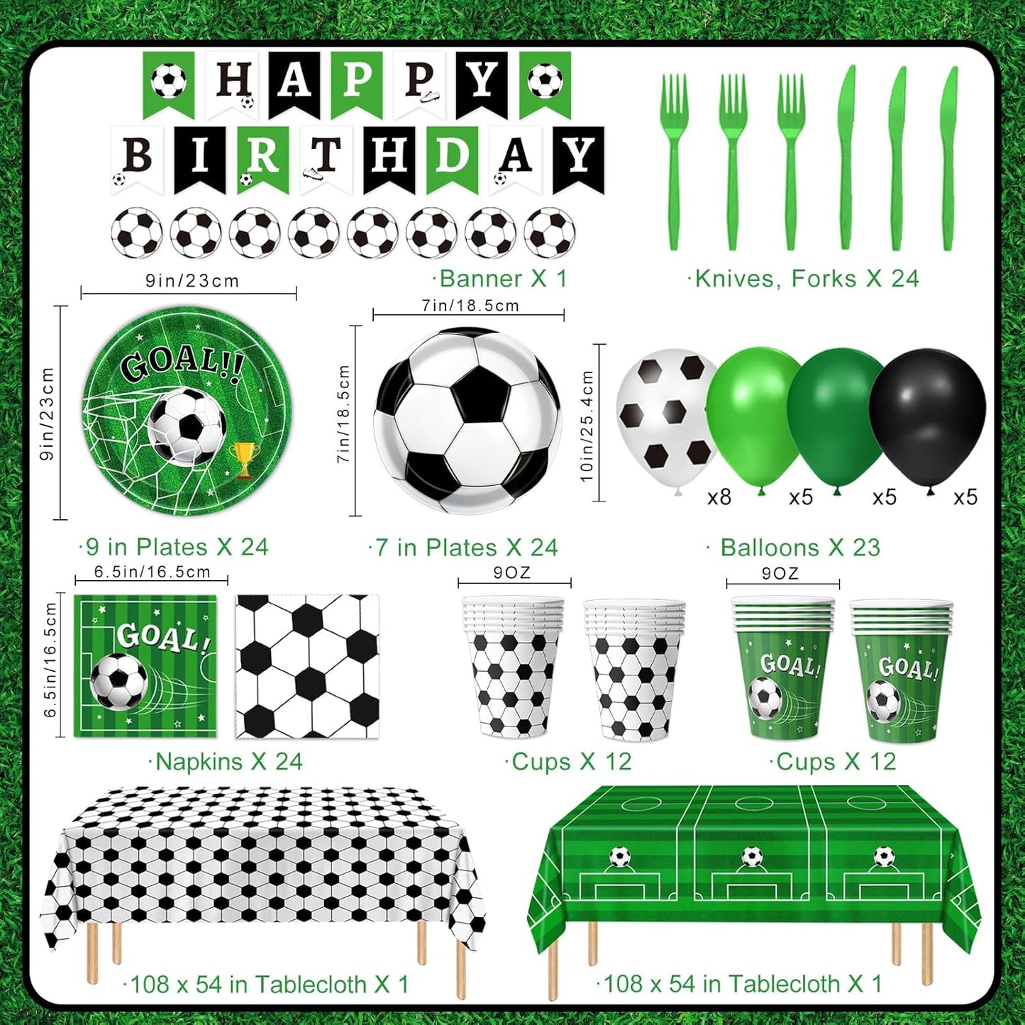 170_PCS_Soccer_Party_Decorations,_Soccer_Birthday_Party_Decorations_-_Includes_Plates,_Napkins,_Cups,_Banner,_Balloons,_Tablecloth,_Knives,_Forks_for_Sports_Soccer_Theme_Party_Decorations,_Serve_24
