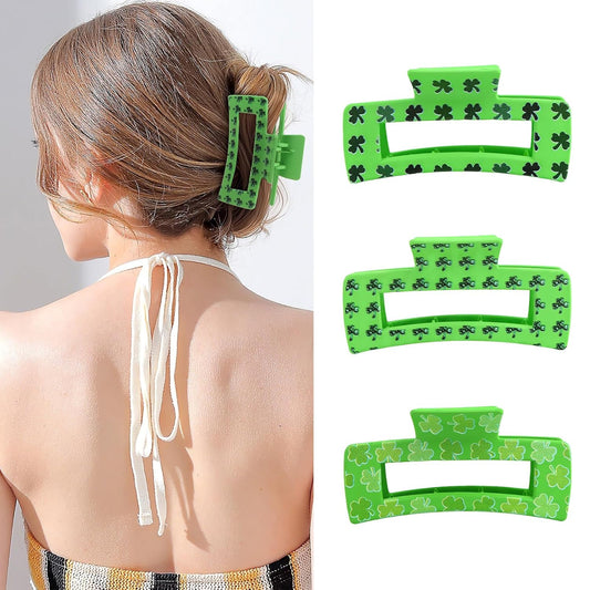 ANBALA_3Pcs_St_Patricks_Day_Claw_Clips_for_Thick_Thin_Hair,_3"_Strong_Hold_Square_Claw_Clips_for_Women_Girls_Non-Slip_Green_Shamrock_Irish_Clover_Hair_Clip_St_Patricks_Day_Accessories
