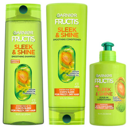 Garnier_Fructis_Sleek_&_Shine_Shampoo,_Conditioner_+_Leave-In_Conditioer_Set_for_Frizzy,_Dry_Hair,_Plant_Keratin_+_Argan_Oil_(3_Items),_1_Kit_(Packaging_May_Vary)