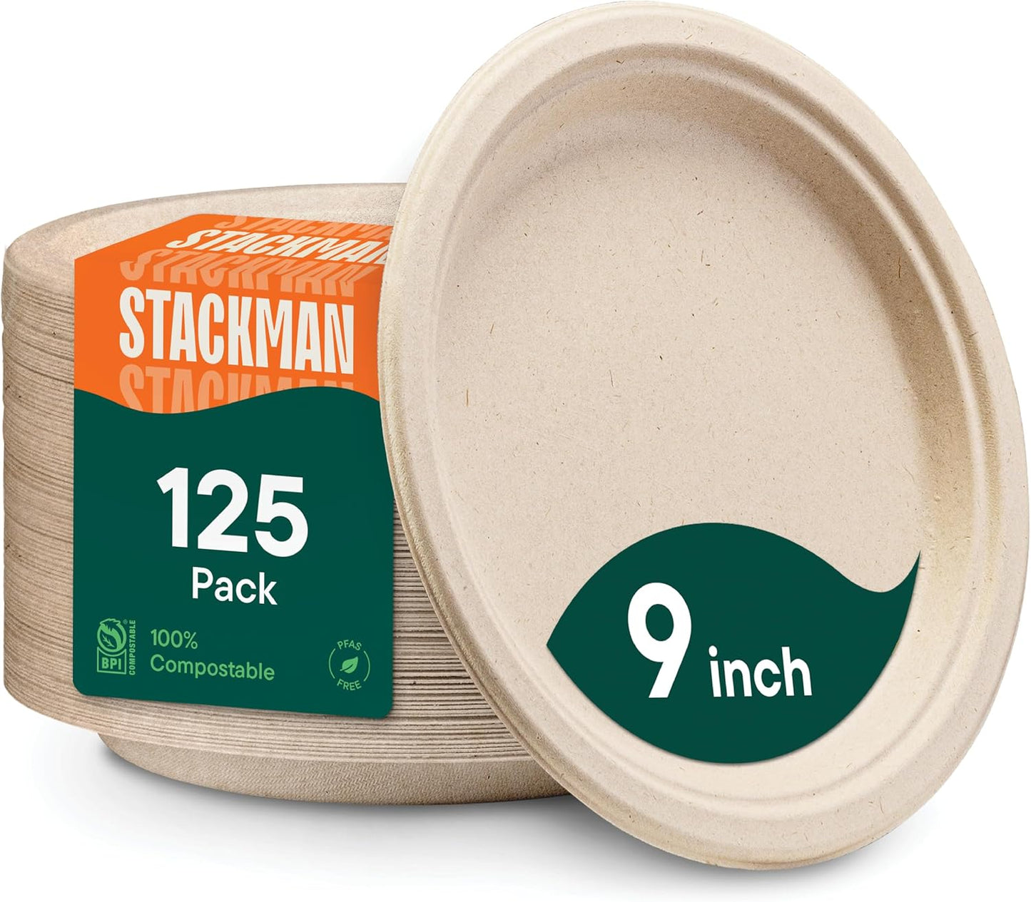 100%_Compostable_Paper_Plates,_Heavy_Duty_Disposable_Plates_[125-Pack]_9_Inch_Plates_-_Eco-Friendly,_Biodegradable_Sugarcane_Bagasse,_Natural_Unbleached_Brown_9"_Dinner_Paper_Plate_Disposable