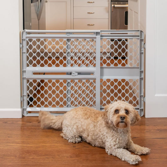 MYPET_Universal_Pet_Gate:_26”_-_42”_Wide_Dog_Gate_for_Doorways_with_Pressure_Fit_or_Swinging_Door_Hardware_Mounting_Types_Included:_26"_Tall;_Gray