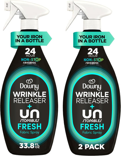 Downy_Wrinkle_Releaser_Spray,_All_In_One_Wrinkle_Release_Spray,_Odor_Eliminator,_Static_Remover,_Fabric_Refresher_&_Ironing_Aid_for_Clothes,_33.8_Fl_Oz_(Pack_of_2),_Unstopables_Fresh_Scent