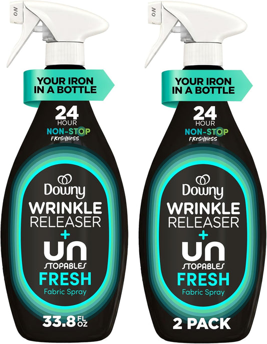 Downy_Wrinkle_Releaser_Spray,_All_In_One_Wrinkle_Release_Spray,_Odor_Eliminator,_Static_Remover,_Fabric_Refresher_&_Ironing_Aid_for_Clothes,_33.8_Fl_Oz_(Pack_of_2),_Unstopables_Fresh_Scent