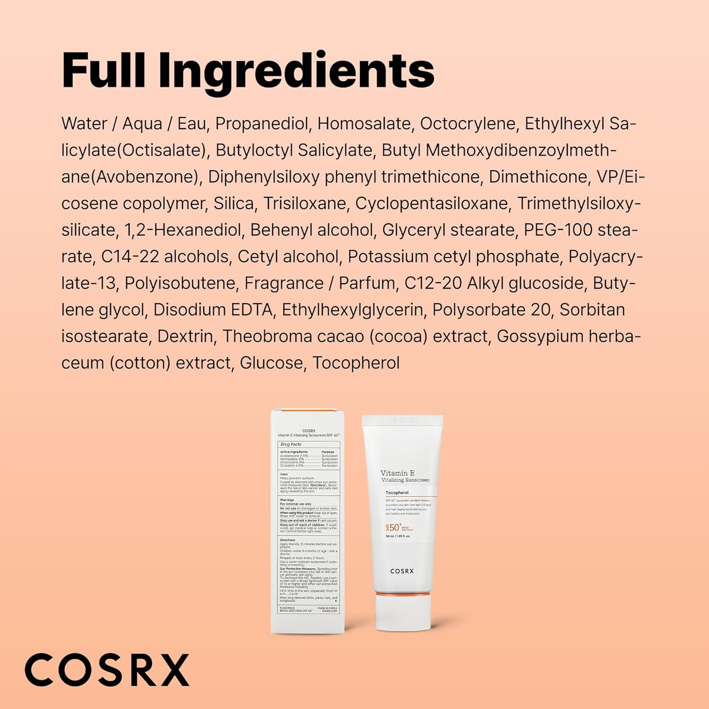 COSRX_Vitamin_E_Vitalizing_Sunscreen,SPF_50_Face_Sunscreen,_Lightweight,_Non-Sticky,_No_White_Cast,_Hydrating,_Beach_Essentials,_Travel_Essentials,_Korean_Skincare,_Mothers_Day_Gift_for_Mom1.69_fl_oz