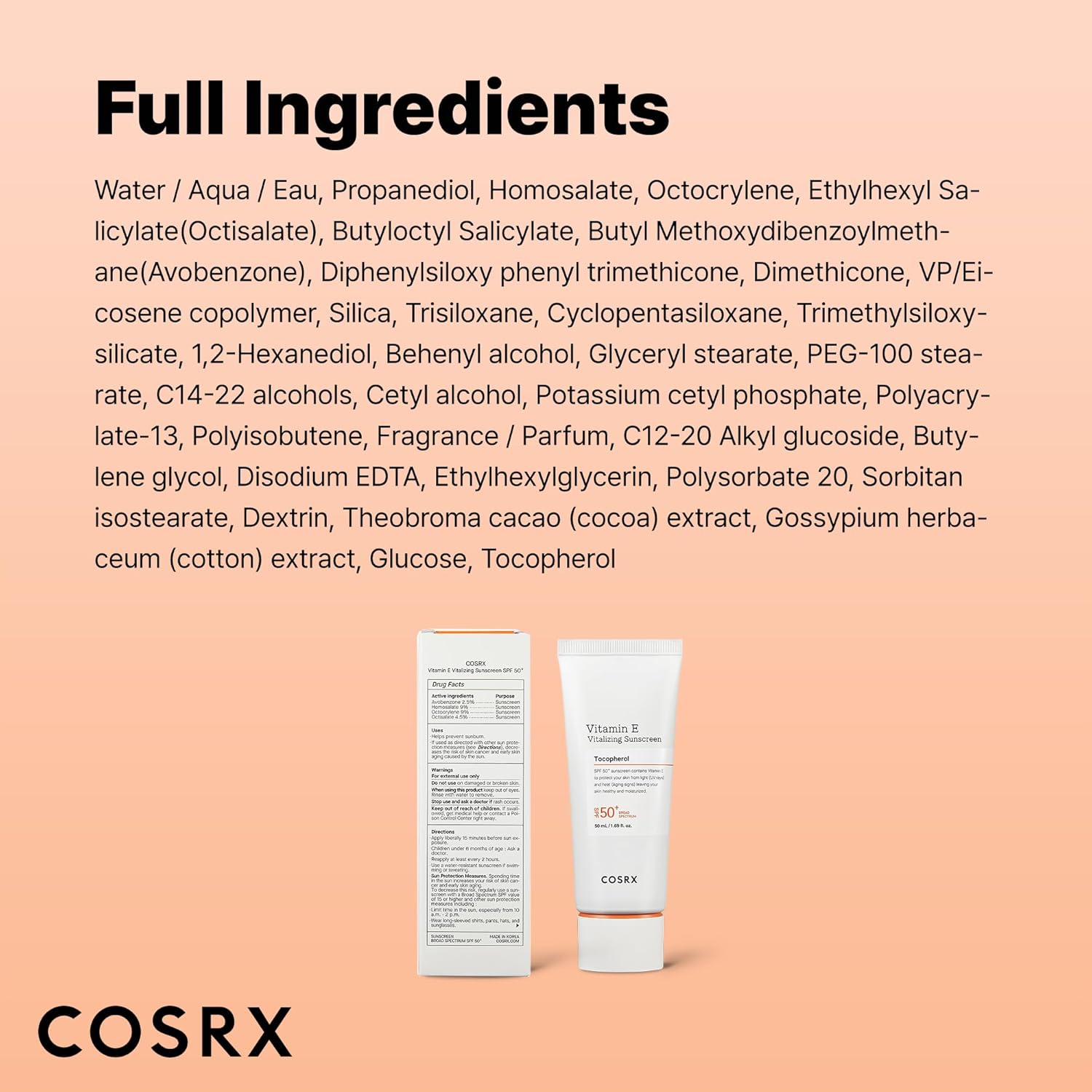COSRX_Vitamin_E_Vitalizing_Sunscreen,SPF_50_Face_Sunscreen,_Lightweight,_Non-Sticky,_No_White_Cast,_Hydrating,_Beach_Essentials,_Travel_Essentials,_Korean_Skincare,_Mothers_Day_Gift_for_Mom1.69_fl_oz