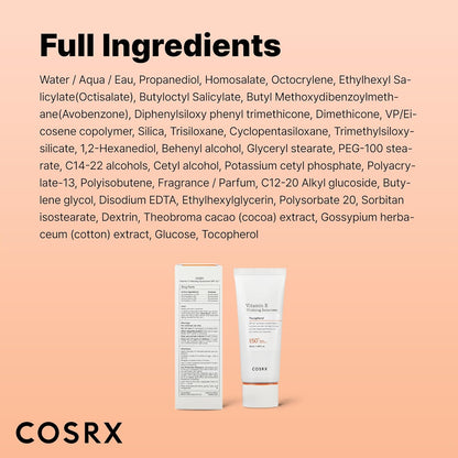 COSRX_Vitamin_E_Vitalizing_Sunscreen,SPF_50_Face_Sunscreen,_Lightweight,_Non-Sticky,_No_White_Cast,_Hydrating,_Beach_Essentials,_Travel_Essentials,_Korean_Skincare,_Mothers_Day_Gift_for_Mom1.69_fl_oz