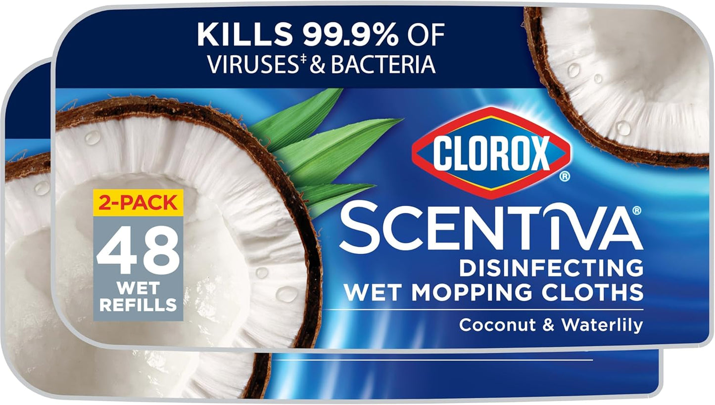 Clorox_Scentiva_Disinfecting_Wet_Mop_Pad,_Disposable_Mop_Heads,_Coconut_and_Waterlily,_2_Packs,_24_Wet_Refills_Per_Pack_(Package_May_Vary)