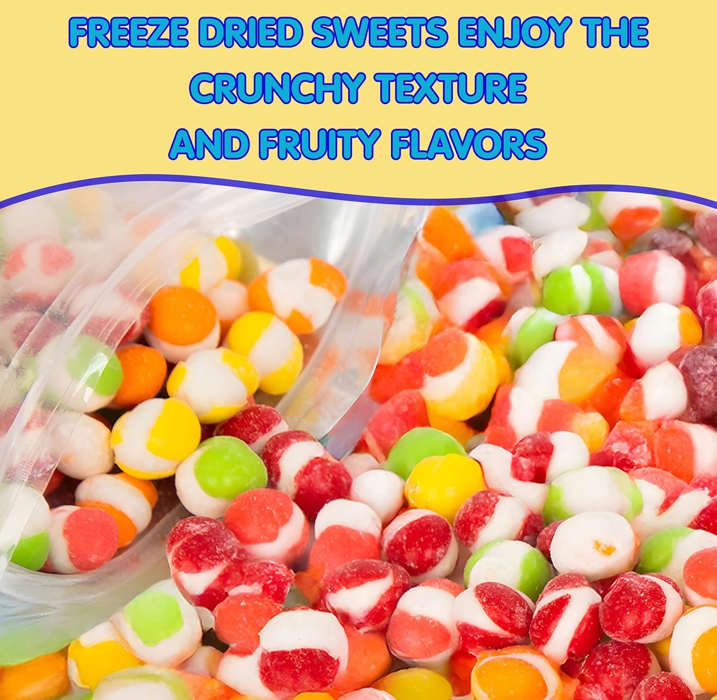 Freeze_Dried_Candy_Gourmet_Crunch_Candies_12oz_Bag_Pouch_Assorted_Cherry_Strawberry_Lemon_Lime_Orange_Original_Rainbow_Fruity_Flavor_Ideal_Gift_Snack