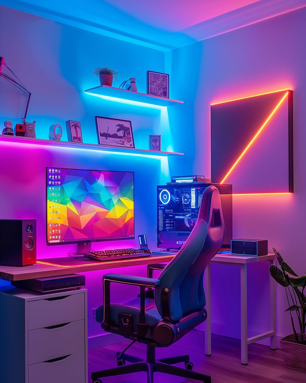 HitLights_LED_Strip_Lights,_4_Pre-Cut_Waterproof_RGB_Small_LED_Light_Strip_Kit_Dimmable_Color_Changing_SMD_5050_LED_Tape_Light_with_RF_Remote,_UL-Listed_Power_Supply_and_Connectors_for_TV_Bedroom_Home