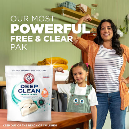 ARM_&_HAMMER_Deep_Clean_Free_&_Clear_Laundry_Detergent_Power_Paks,_Free_of_Dyes_and_Perfumes,_Dermatologist_Tested,_32_Count