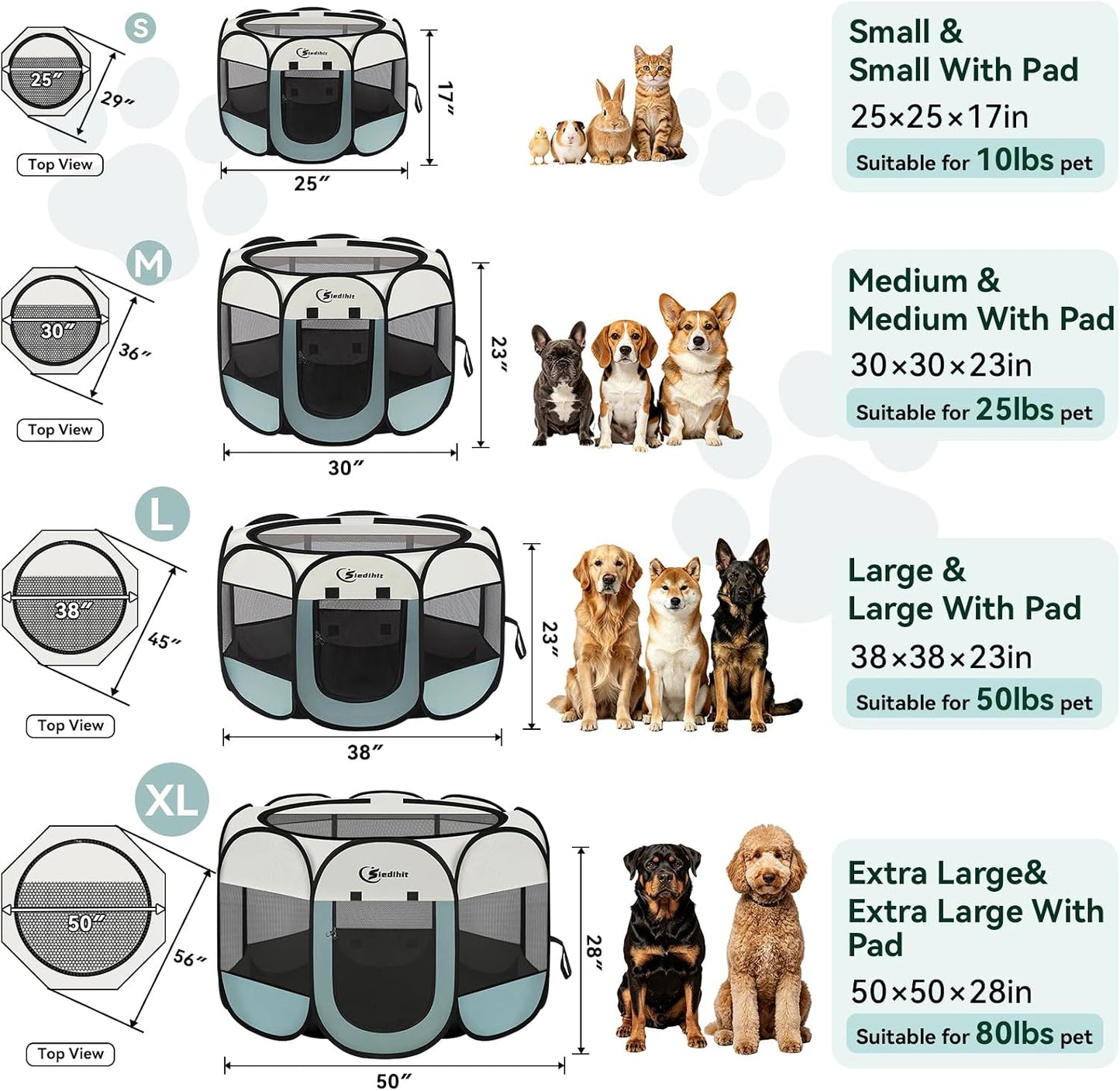 Siedihit_Dog_Cat_Playpen,_Puppy_Pet_Playpen_Indoor_for_Small_Dog_Crate_Tent_Cage_Outdoor,_Portable_Pop_Up_Dogs_Enclosure_Kennel_with_Carrying_Case_for_Dogs/Cats/Rabbits(Grey,_Small