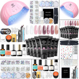 Modelones Poly Gel Nail Kit 3 Colors White Apricot with Slip Solution Dual Nail Forms Top Base Coat Extension Builder Gel Enhancement Professional Starter Kit DIY Nail Art Salon Use
