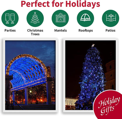 LAMPHOME_Super-Bright_Extendable_Blue_Christmas_Lights_Decoration_100Lights_19.6ft_UL_Certified_Mini_Bulb_String_Lights_Set_for_Outdoor_Christmas_Tree_Garden_Holiday_Party_Patio_Wedding_Garland_Decor