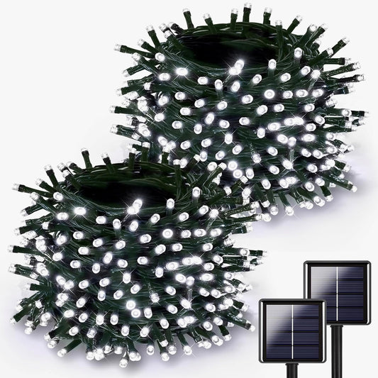 2_Pack_Solar_Christmas_Lights_Outdoor,_400_LED_144FT_Extra-Long_Solar_String_Lights_Waterproof_with_Green_Wire_8_Lighting_Modes,_Twinkle_Light_for_Xmas_Tree_Fence_Porch_Garden_Party_Decor,_Cool_White