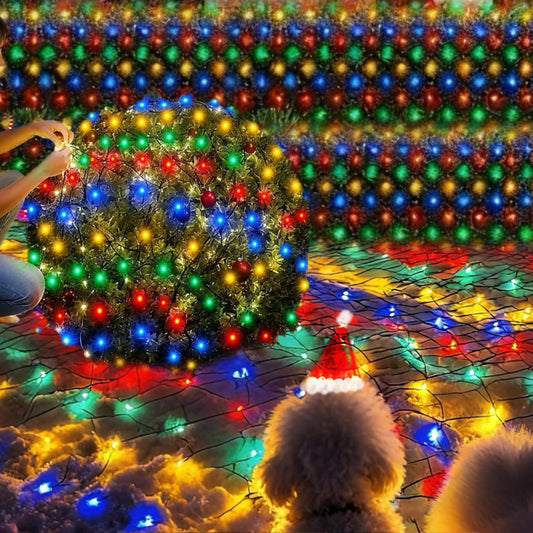 HYH_Christmas_Net_Lights_Outdoor_360_LED_12FTx5FT_Multicolored_Christmas_Bush_Mesh_Lights_Connectable_Waterproof_String_Light_8_Modes_for_Decorations_Indoor_Xmas_Tree_Bushes_Garden_Decor_Party