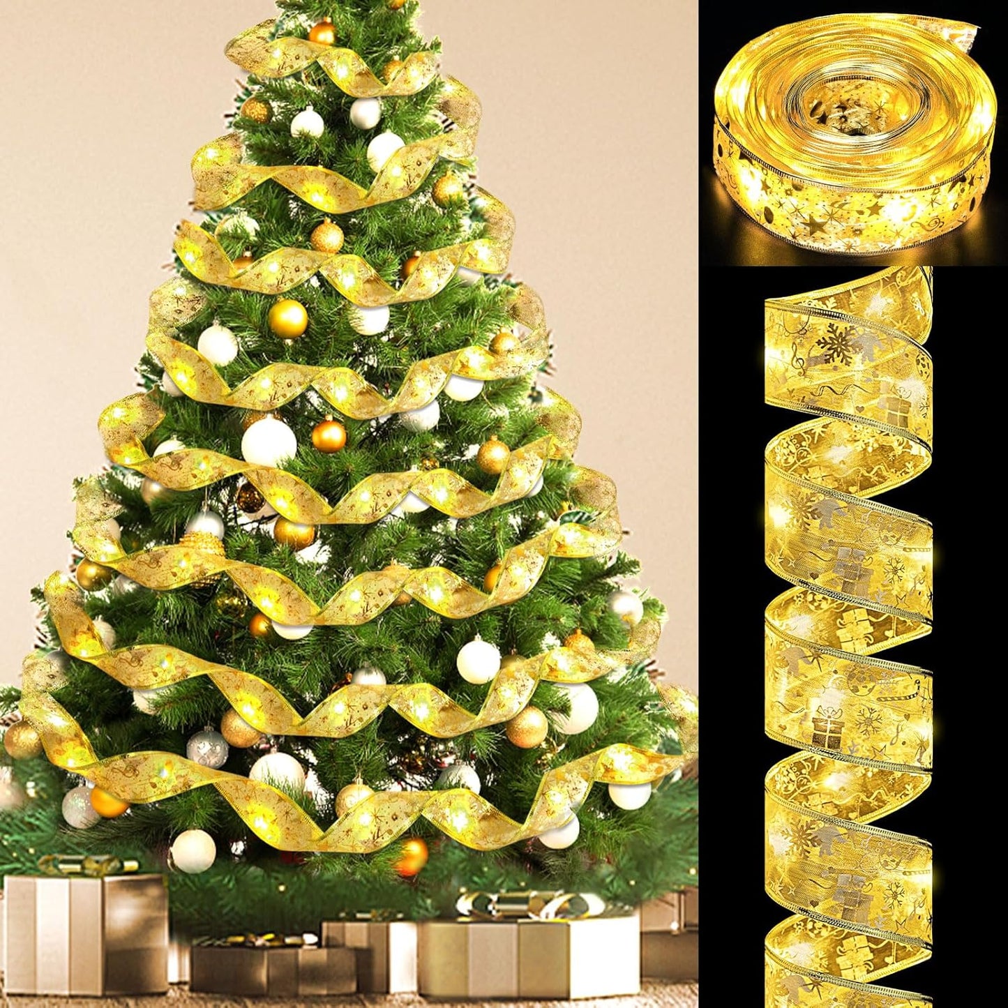 Ouddy_Life_32ft_Christmas_Ribbon_Fairy_Lights,_100_LED_Lights_Gold_Ribbon_for_Christmas_Tree_Wired_Double_Layer_Mesh,_Outdoor_Indoor_New_Year_Holiday_Christmas_Tree_Decorations_Wrapping_Xmas_Garland