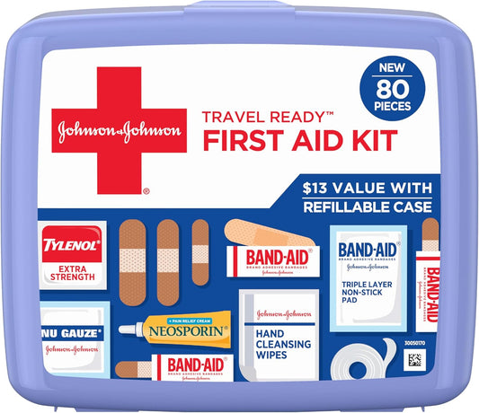 BAND-AID_Brand_Travel_Ready_Portable_Emergency_First_Aid_Kit,_Minor_Wound_Care,_Perfect_for_Home,_Car,_Camping,_Travel_&_Outdoor_Essentials,_Supplies_Include_Bandages,_Neosporin_&_Tylenol,_80_Piece