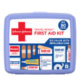 BAND-AID Brand Travel Ready Portable Emergency First Aid Kit, Minor Wound Care, Perfect for Home, Car, Camping, Travel & Outdoor Essentials, Supplies Include Bandages, Neosporin & Tylenol