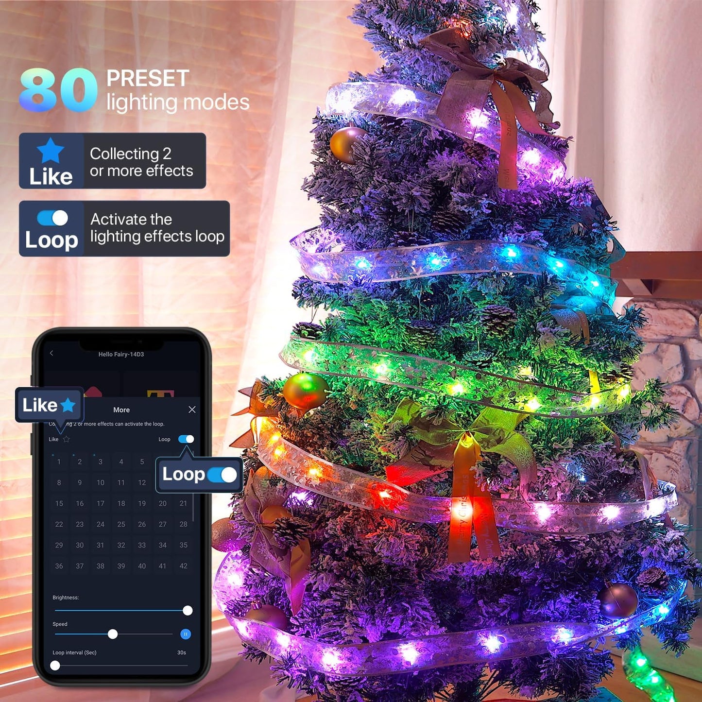 Smart_Christmas_Tree_Ribbon_String_Lights,_33ft_80_Modes_Colors_Changing_Ribbon_Light_for_Christmas_Tree,_APP_&_Remote_Control,_Sync_Musical,_Timer,_USB_(Silver)