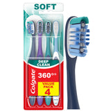 Colgate 360 Deep Clean Toothbrush for 4 in 1 Bacterial Removal, Features Floss Tip Bristles and Tongue Cleaner, 4 Count
