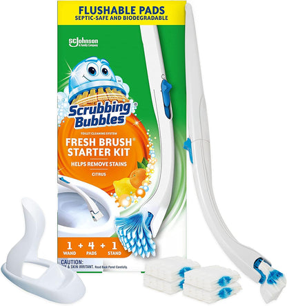 Scrubbing_Bubbles_Toilet_Bowl_Cleaning_System_with_Flushable_&_Disposable_Cleaner_Refill_Pads,_Fights_Odors_and_Helps_Remove_Limescale_&_Hard_Water_Stains,_Citrus_Scent,_1_Wand_+_4_Refills_+_1_Stand