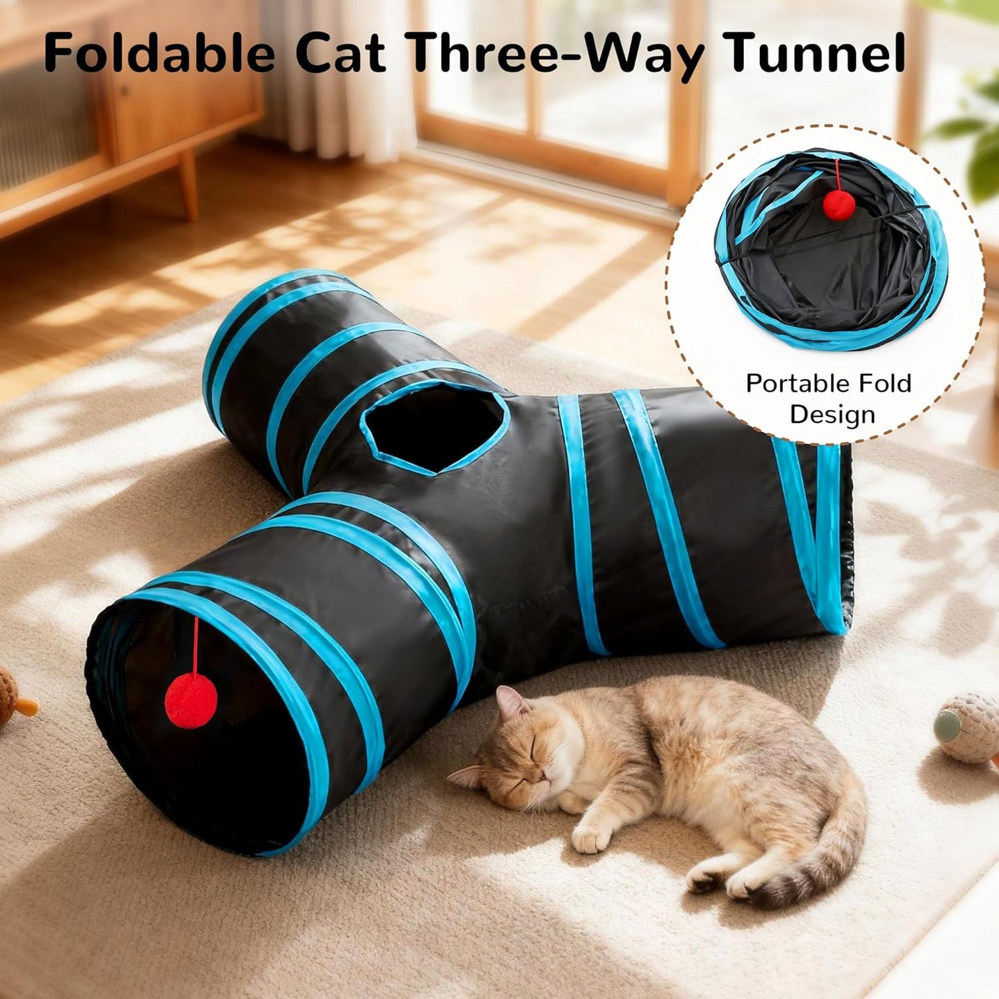 Tempcore_Pet_Cat_Tunnel_Tube_Toys_3_Way_Collapsible,_Tunnels_for_Indoor_Cats,_Interactive_Tube_with_Teaser_Wand,_Peek_Holes_&_Hanging_Ball,_Black_&_Blue
