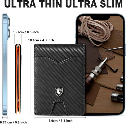 GSOIAX_Slim_Wallet_for_Men_Rfid_Blocking_Leather_Bifold_Front_Pocket_Carbon_Fiber_Credit_Card_Holder_Stocking_Stuffers_With_Gift_Box_(Carbon_Black_and_Orange)